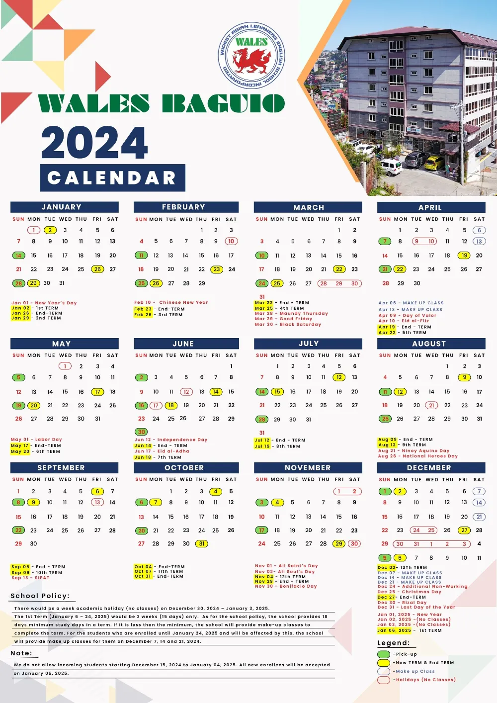 【Wales】2024年カレンダー 「マナベル」セブ島留学・フィリピン留学